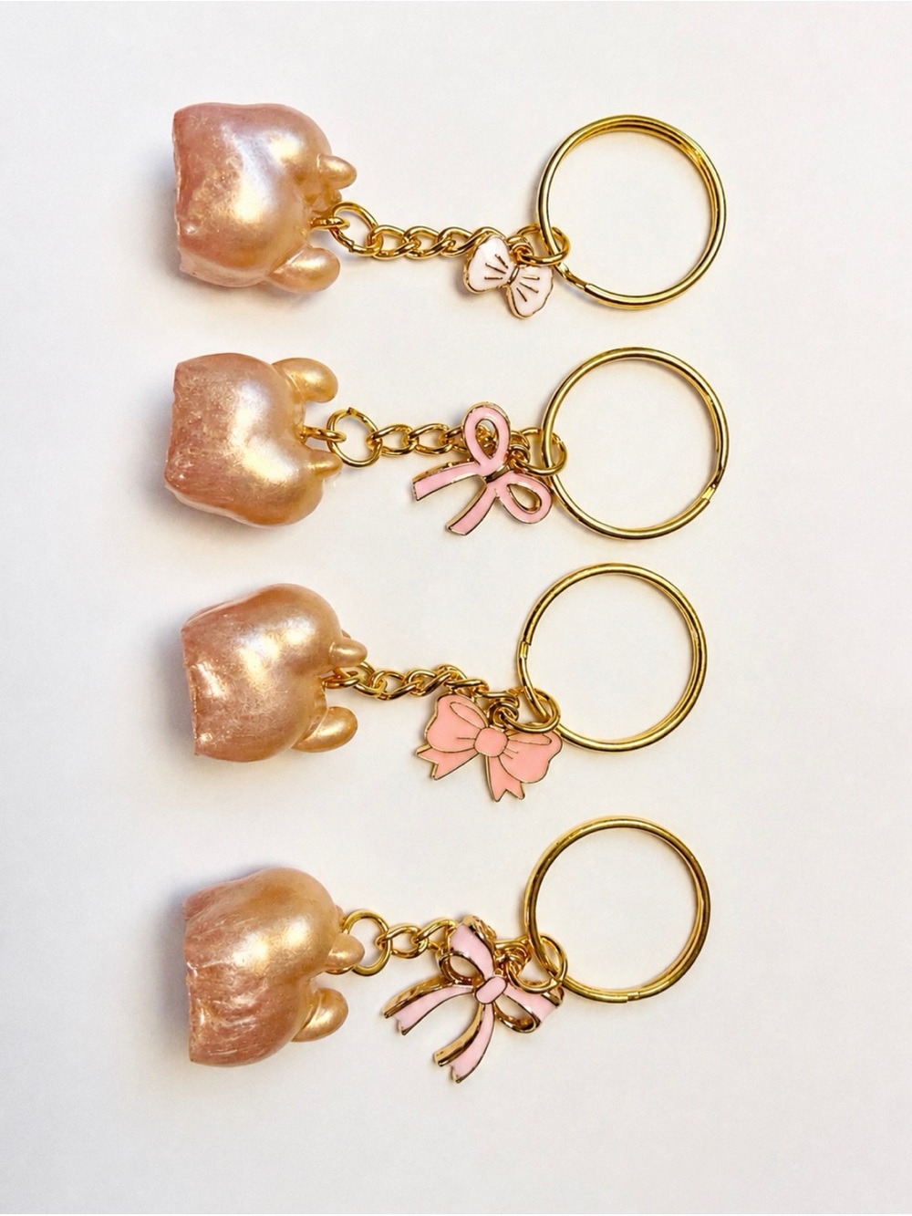 Pink Pearl Cat Paw Keychain with Gold Ring